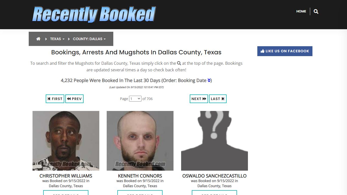 Recent bookings, Arrests, Mugshots in Dallas County, Texas